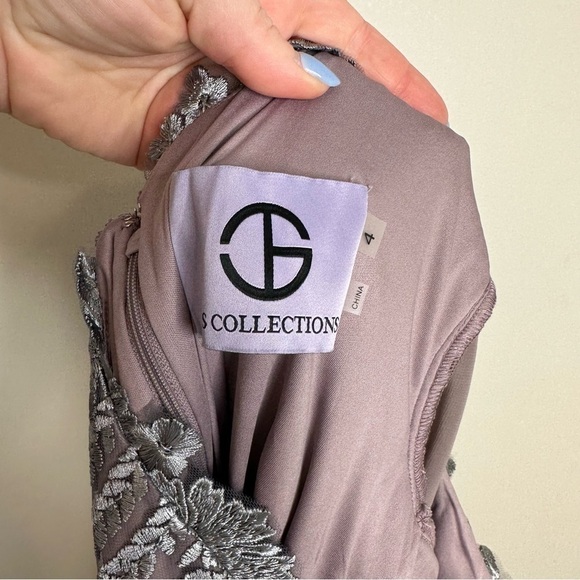 JS Collection Grey One-Shoulder Overlay Lace Gown Size 4 - Picture 8 of 8